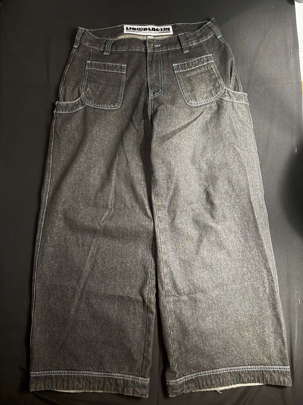 Liquid Lagoon by Jacob Robillard Black Denim Wide Leg Jeans